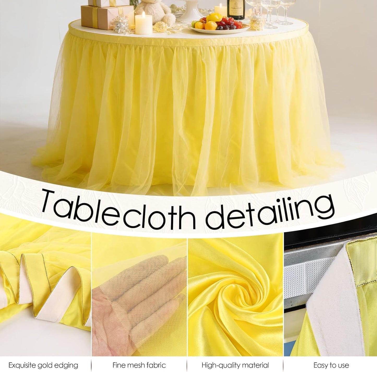 THARAHT Tulle Table Skirt 6FT 180CM Long for Rectangle Tables Round Tables Ruffle Desk Skirt for Princess Girls Birthday Party Cake Dessert Decorations Table Skirt