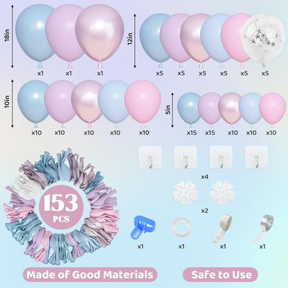 Amandir 153pcs Purple Blue Pink Balloon Garland Arch Kit, Different Sizes 18 12 10 5 inch Teal Yellow Latex Metallic Confetti Balloons for Magic Birthday Engagement Party Decoration
