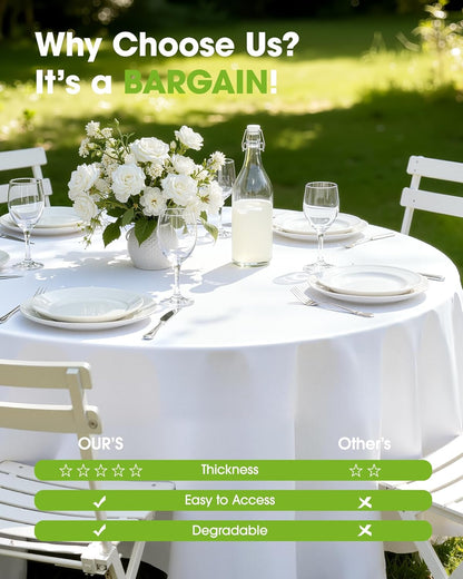 Pureegg Plastic Table Cloth Disposable 6 Pack, 54 x 108 Inch Table Cloths, Party, Picnic, Wedding, Decorative Tablecloths, Rectangle, White Plastic Cover, Waterproof, White