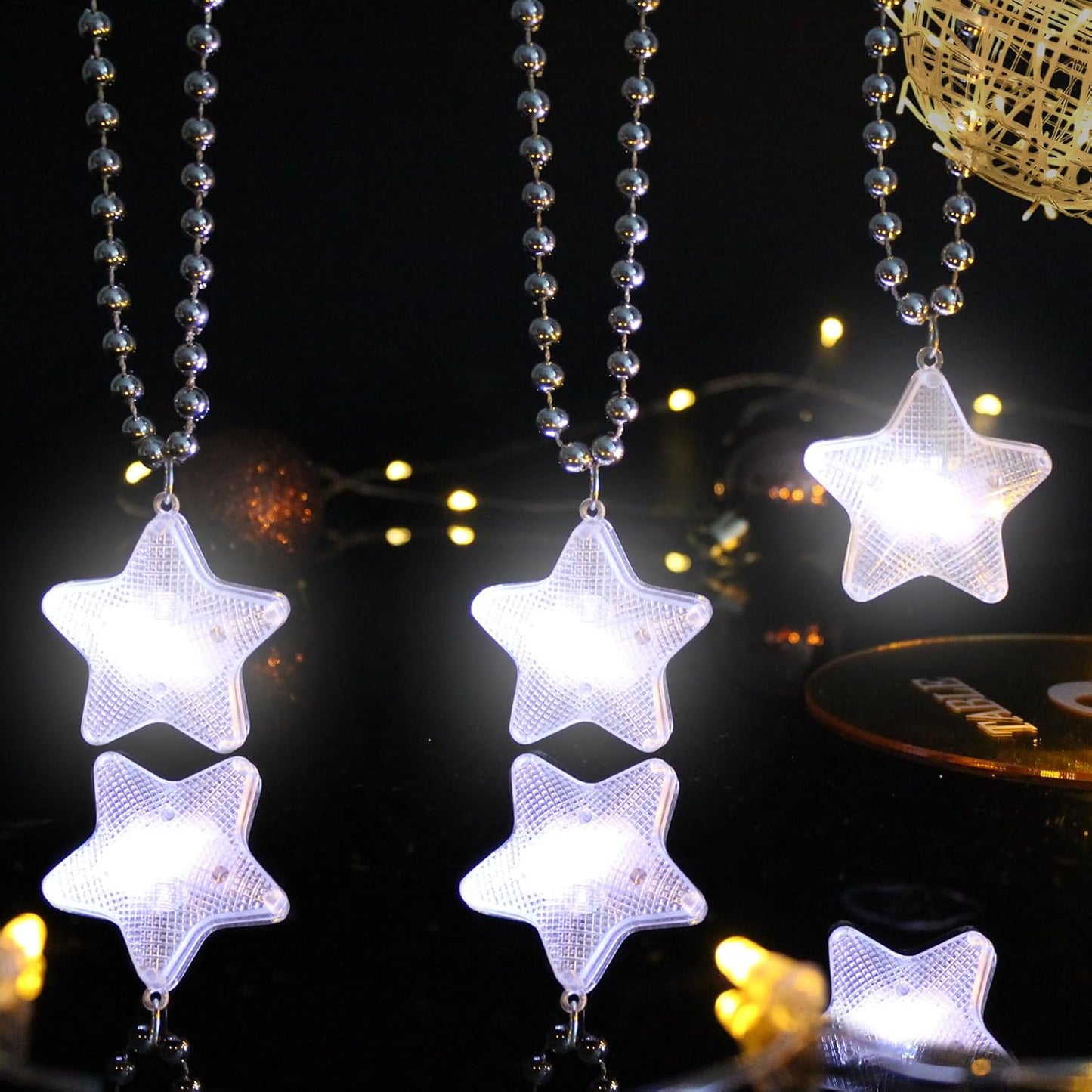 16 Pack Light Up Necklaces Flashing Star Bead Necklaces Glow In The Dark Party Supplies for Weddings Birthday Valentines Mardi Gras July 4th Halloween Christmas