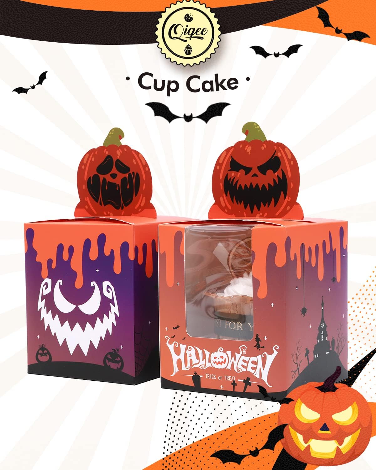 qiqee 60pcs Cupcake Boxes Individual Disposable White Single Box with Window 3.6 * 3.6 * 4.3inch Cupcake Containers/Holders