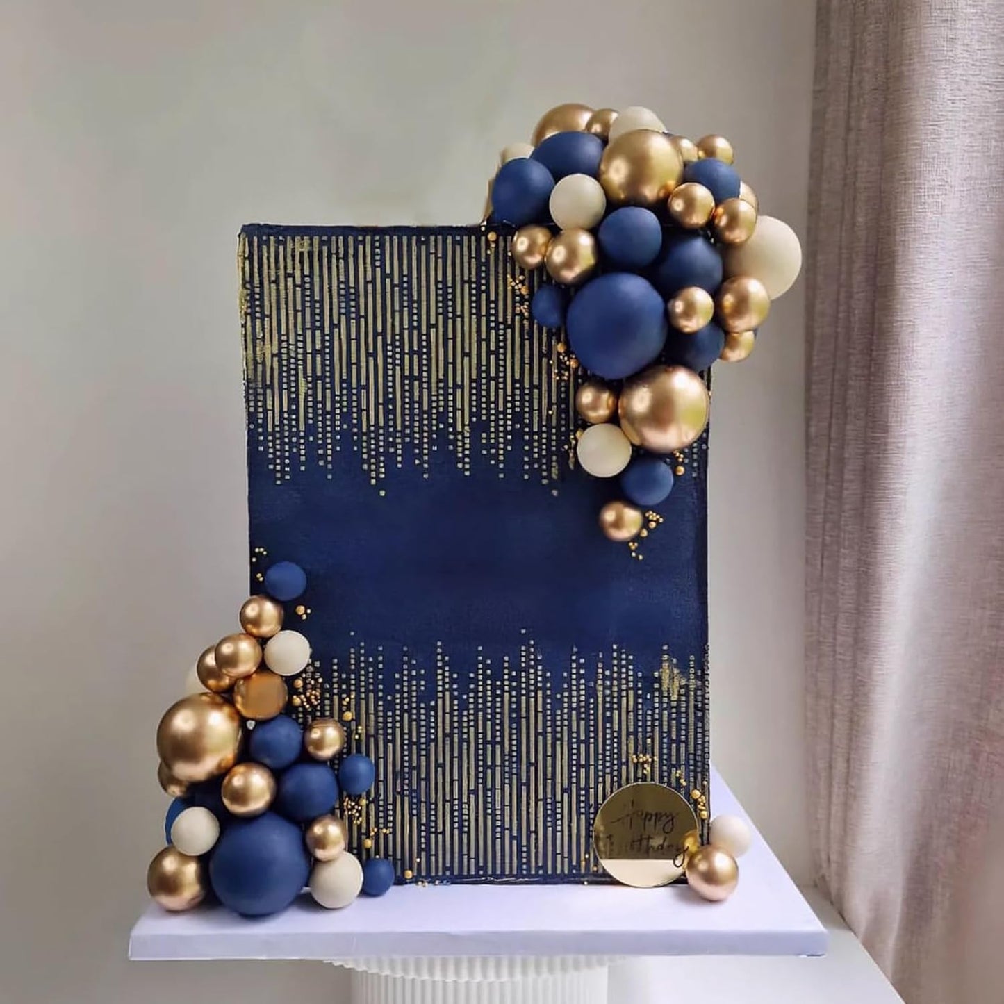 Blue White Gold Balls Cake Toppers Balls Birthday Cake Decorations for Birthday Boho Wedding Baby Shower Party Decoration (Blue White Gold)