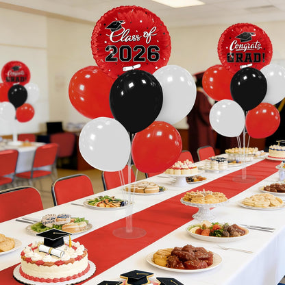 Graduation Decorations - 4 Set Balloon Stands, Class of 2026 Congrats Grad Table Centerpieces for Graduation Party Supplies(Gold& Black)
