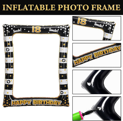 Hawaiian Party Photo Booth Props Kit, 30 PCS Luau Photo Booth Props with Large Inflatable Selfie Picture Frame for Hawaiian Tropical Tiki Summer Pool Party Supplies