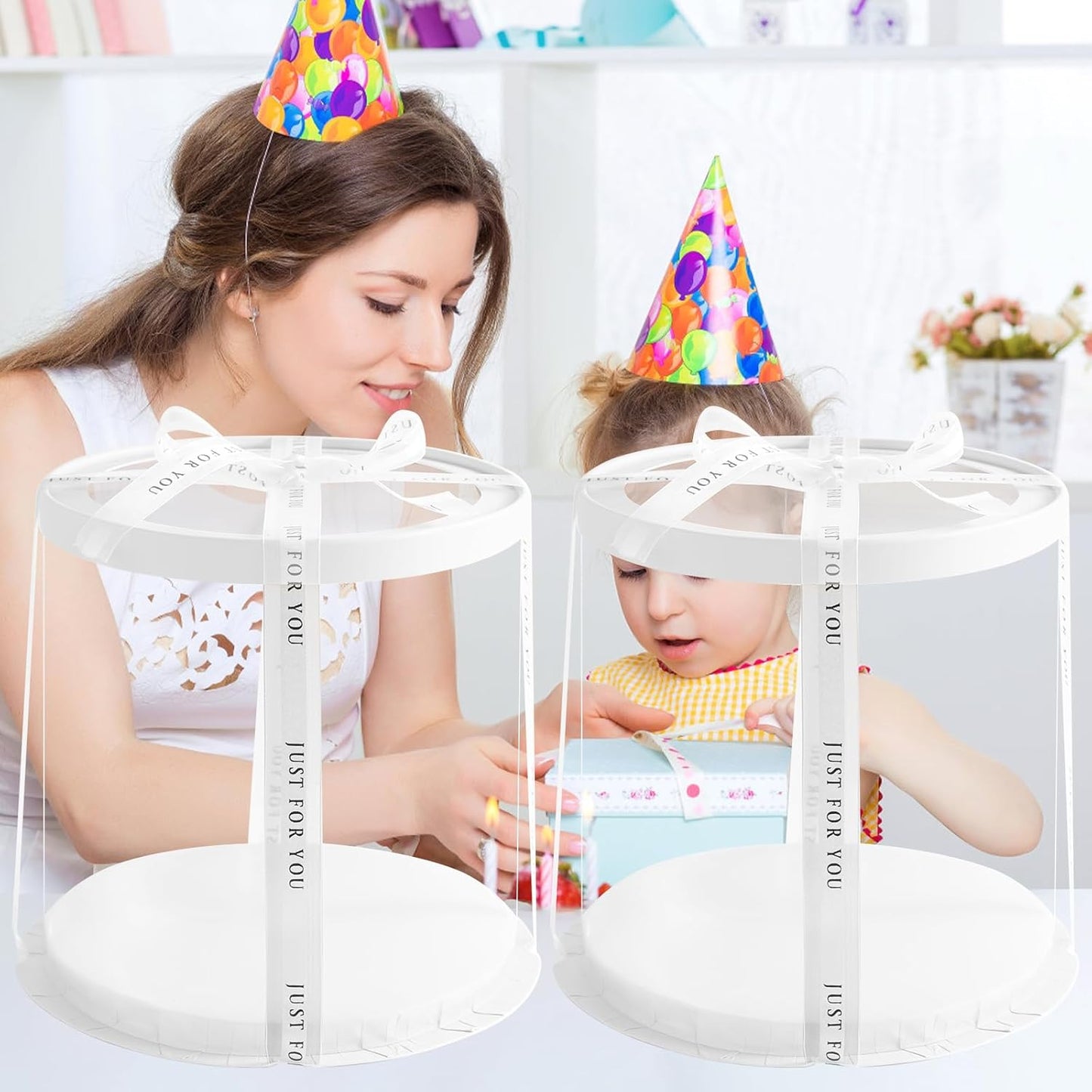 JCD Pink Multi-Layer 10 * 10 Inch Round Clear Cake Boxs with Ribbon,6 Pack Tall Transparent Packaging Cake Containers PET Cake Carrier Box for Birthday (Pink, Round 10inch/6pcs)