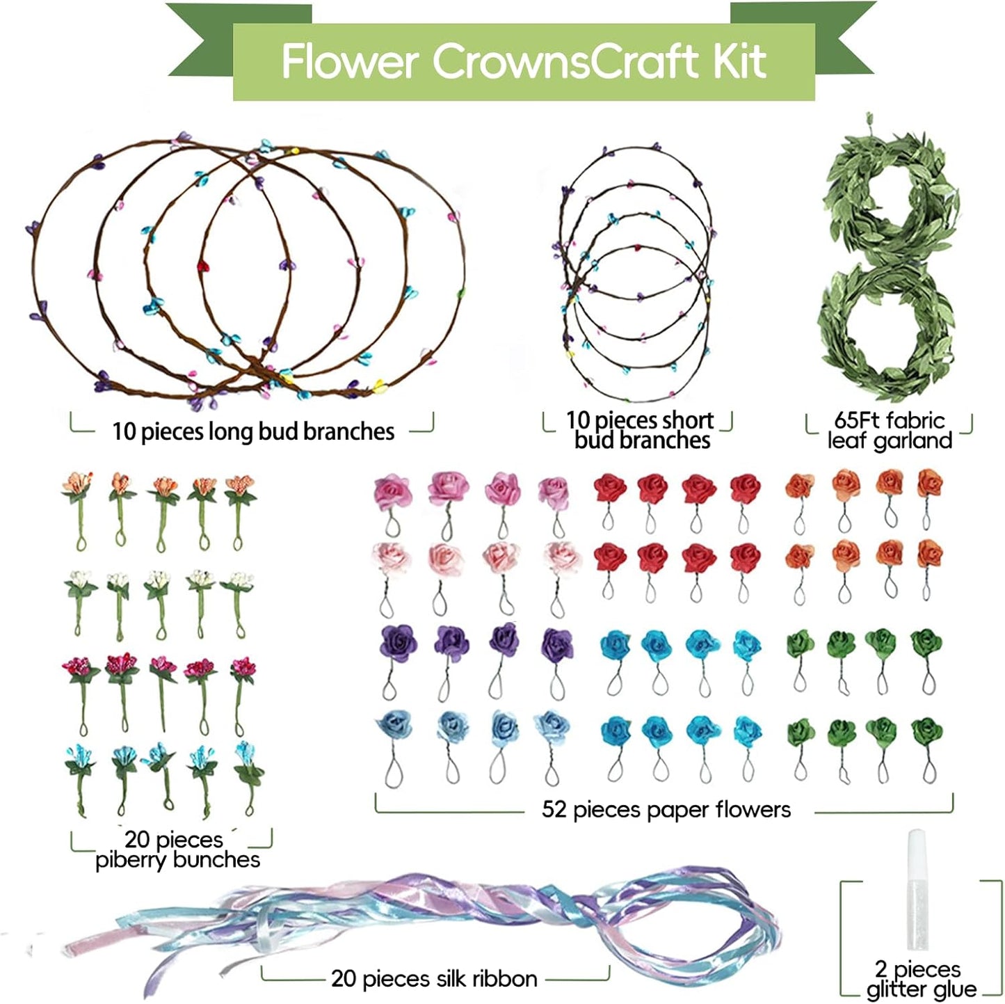 EggSun Flower Crown Making Kit for Girls Kids Gift Tea Party Spring Craft Bracelet DIY Fairy Flower Crown Kit Kids Birthday Party Floral Hair Arts Crafts Spring Easter Gift for Girls 5 6 7 12 Year Old