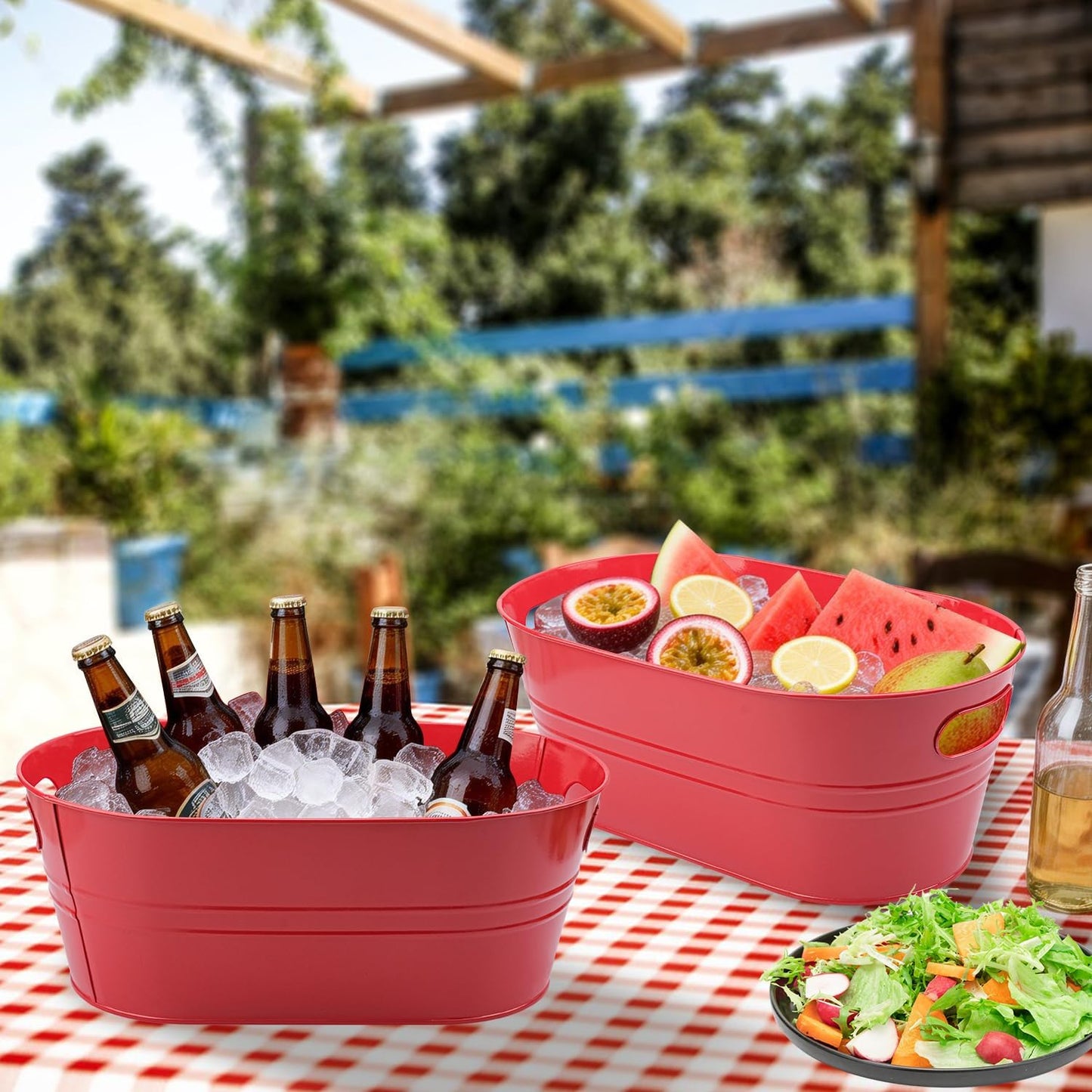 3 PCS 15.3 x 9 x 6 inches White Metal Galvanized Tub with Iron Handles, 3 Gallon Beverage Tubs for Parties, Large Ice Buckets for Beer, Wine, Cocktails & Outdoor Events