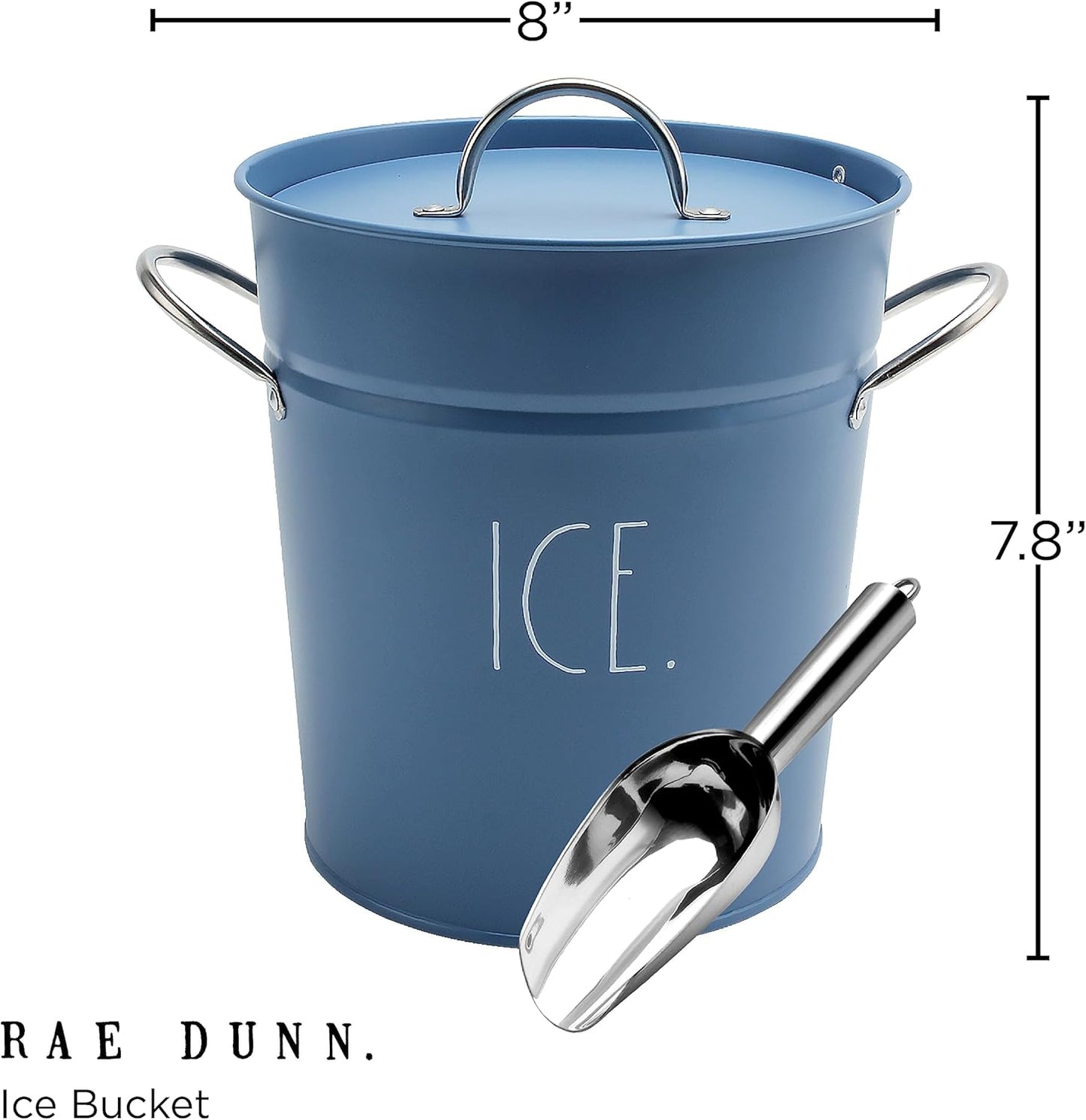 Rae Dunn Ice Bucket with Scoop - Stainless Steel Bucket with Handle, Lid and Ice Scooper - 4 Qt. Storage Bin for Ice Cubes for Bars, Parties, Backyard Barbeques, Picnics, and Camping (Sage)