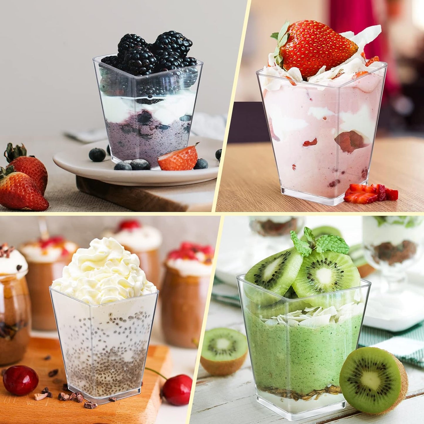 Eupako 200 Pack 5 OZ Plastic Mini Dessert Cups - Clear Small Parfait Cups, Square Appetizer Cups for Fruit, Pudding, Mousse, Ice Cream, Party, Wedding, Valentine's Day