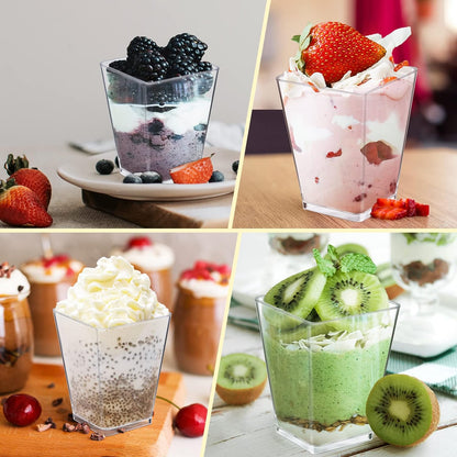 Eupako 200 Pack 5 OZ Plastic Mini Dessert Cups - Clear Small Parfait Cups, Square Appetizer Cups for Fruit, Pudding, Mousse, Ice Cream, Party, Wedding, Valentine's Day