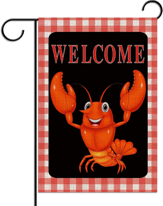 Sunwer Crawfish Garden Flag 12.5×18'' Seafood Boil Welcome Sign Crawfish Boil Party Decoration Outdoor Outside Yard Lawn for Home