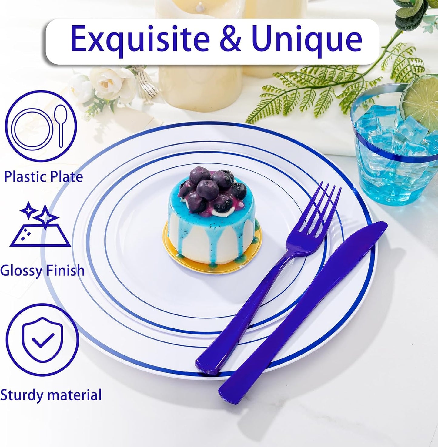 WELLIFE 350-Piece Gold Disposable Plates and Cutlery Set - Premium 10.25" Dinner Plates, 7.5" Dessert Plates, 9oz Cups & Cutlery for Weddings, Catering Events - 50 Guest Service - Elegant & Sturdy