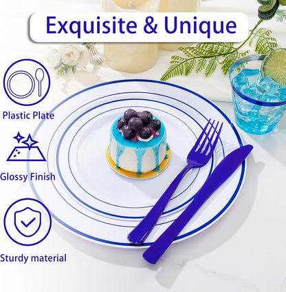 WELLIFE 350-Piece Gold Disposable Plates and Cutlery Set - Premium 10.25" Dinner Plates, 7.5" Dessert Plates, 9oz Cups & Cutlery for Weddings, Catering Events - 50 Guest Service - Elegant & Sturdy