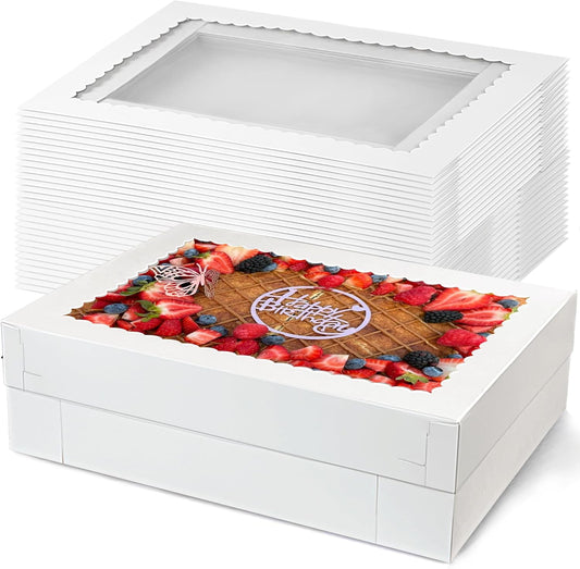 MUMULULU 15 PCS 14x10x4 Inch Cake Boxes with Window White Bakery Boxes Large Treat Box for Donuts Cookies Dessert Cupcakes Pastry Baking Pie Packaging