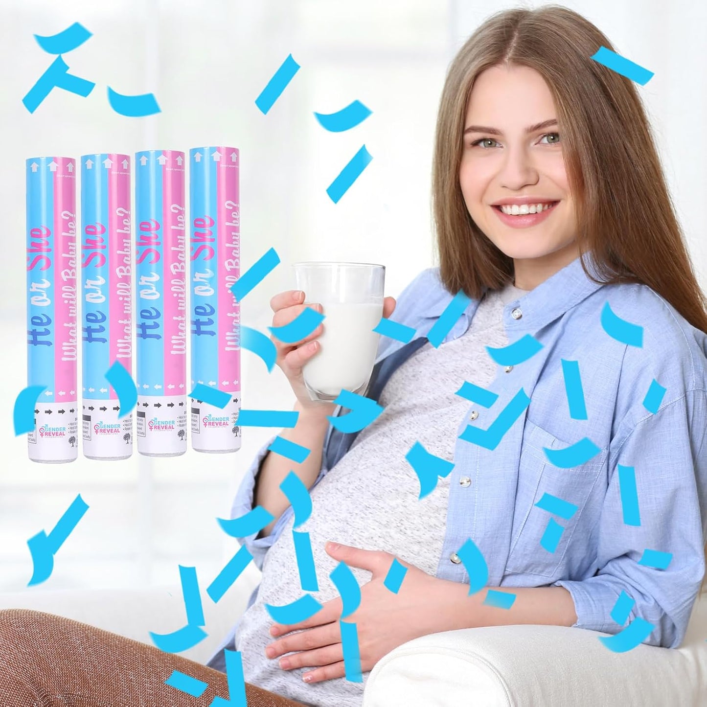 Gender Reveal Confetti Cannon - Set of 4 for Stunning Baby Gender Announcements, Perfect Gender Reveal Cannon for Parties and Celebrations (4 pink) (Non-Powder)