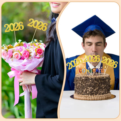 12 Pieces Glitter 2026 Centerpiece Sticks Black Double Sided 2026 Graduation Party Sticks 2026 Floral Picks Table Centerpiece Topper for 2026 Graduation New Year Party Decoration Supplies,4.9x9.1"