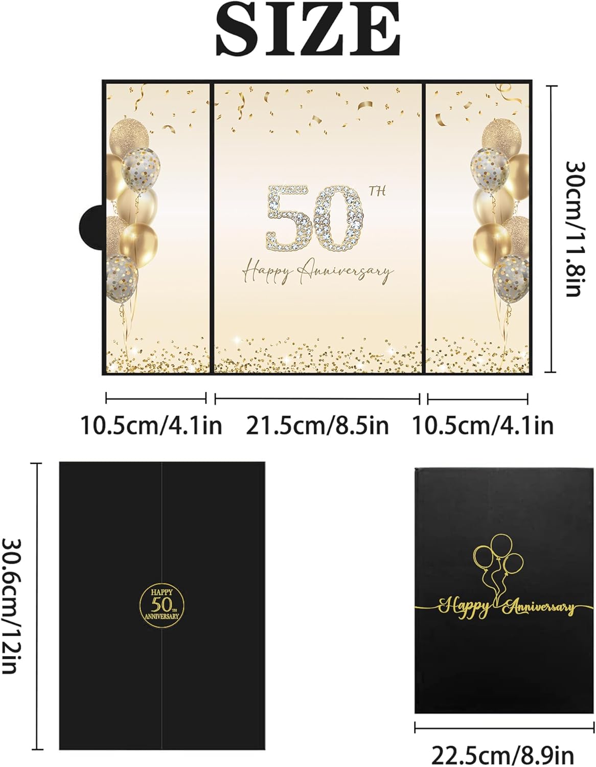 DARUNAXY Black Gold Happy Anniversary Party Decorations, Happy Anniversary Alternative Signature Guest Book Wedding 1st 10th 40th 50th Anniversary Signing Card Board Party Supplies