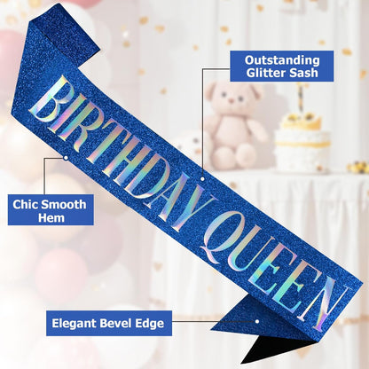 RUDONG M Birthday Queen Sash Glitter - Gold Birthday Sash for Women & Girls | Sweet 16/18th/21st/30th/40th/50th/60th/70th, All-Age Celebration Party Decor