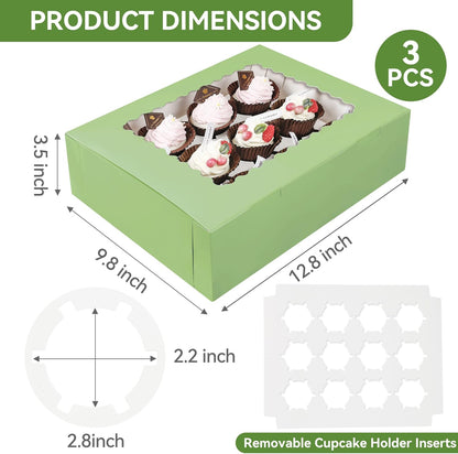 3-Set Cupcake Boxes Bulk with Clear Display Window Hold 12 Standard Cupcakes, Disposable Food Grade White Cupcake Carrier Cupcake Container, Perfect for Cupcakes Muffins Cookies Pastries