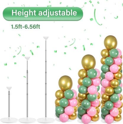 2 Set Black and Gold Balloons Column Stand Kit with 100 Balloons Adjustable Balloon Stand with Bases for Floor Black Gold Confetti Balloon Column Kit for Bridal Shower Valentine Birthday Party Decor