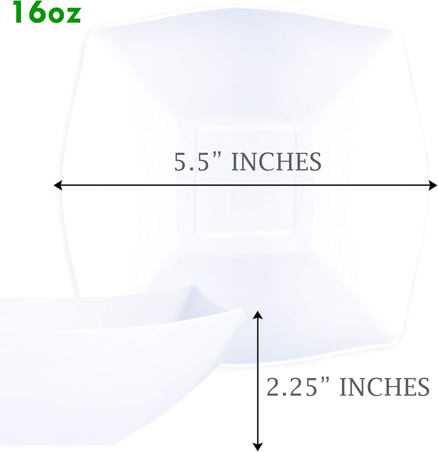 PLASTICPRO Disposable 64 ounce Square Serving Bowls, Party Snack or Salad Bowl, Large Plastic Elegant White Pack of 4