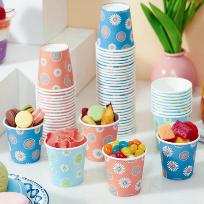 SIUQ 300 Pack Paper Cups 8 oz, Disposable Coffee Cups, Paper Coffee Cups 8 oz, Colourful Hot/Cold Beverage Drinking Cup for Water Juice or Tea, Office Party Home Travel - Daisy