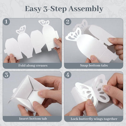 VGOODALL 50PCS Party Favor Boxes, 2.4" x 2.4" x 1.8" 3D Butterfly Candy Boxes White Baby Shower Favors for Wedding Birthday Party Gift
