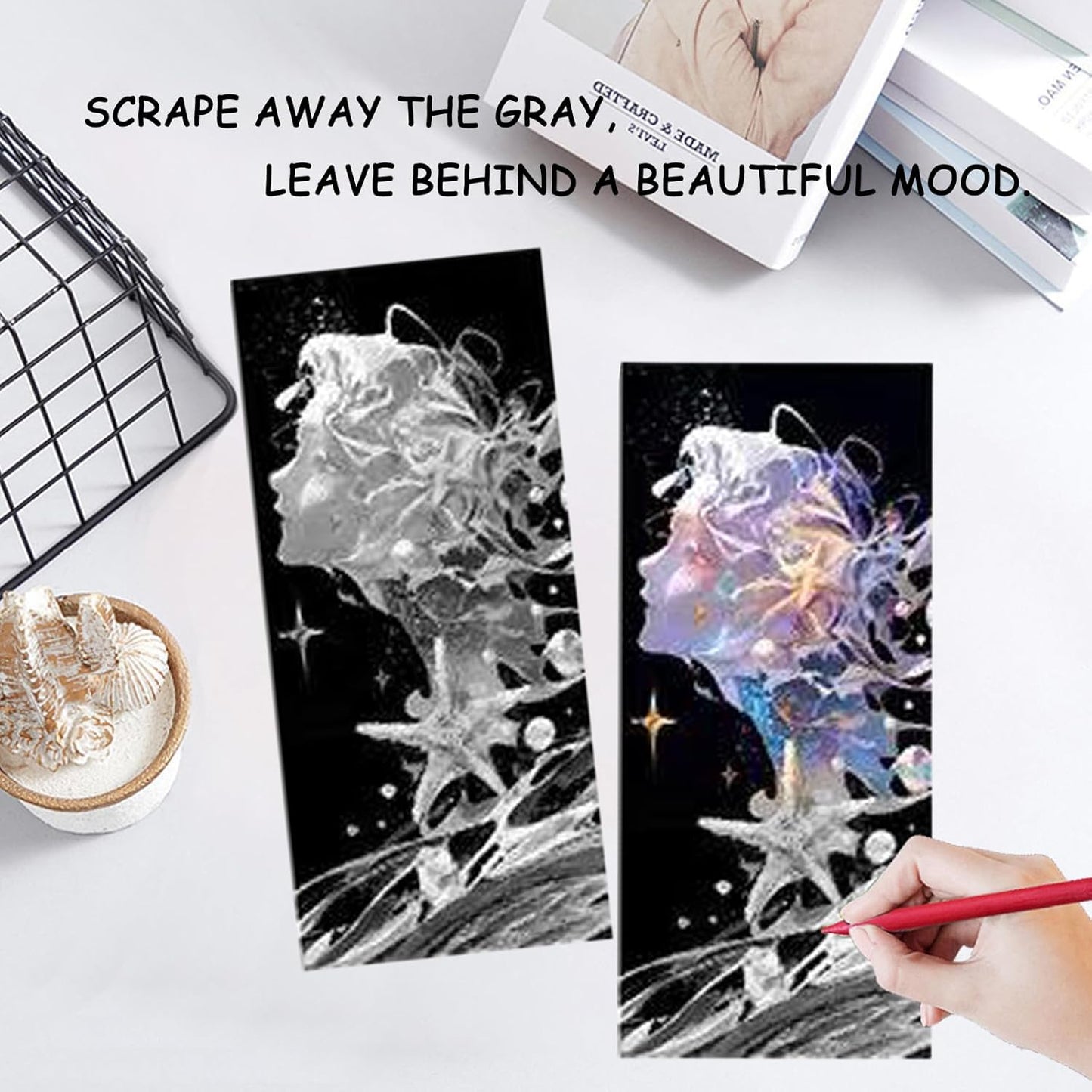 Scratch Art Bookmarks Kit, 24 Sheet Paper with Scratching Tools for DIY Party Favors, Christmas Stocking Stuffers