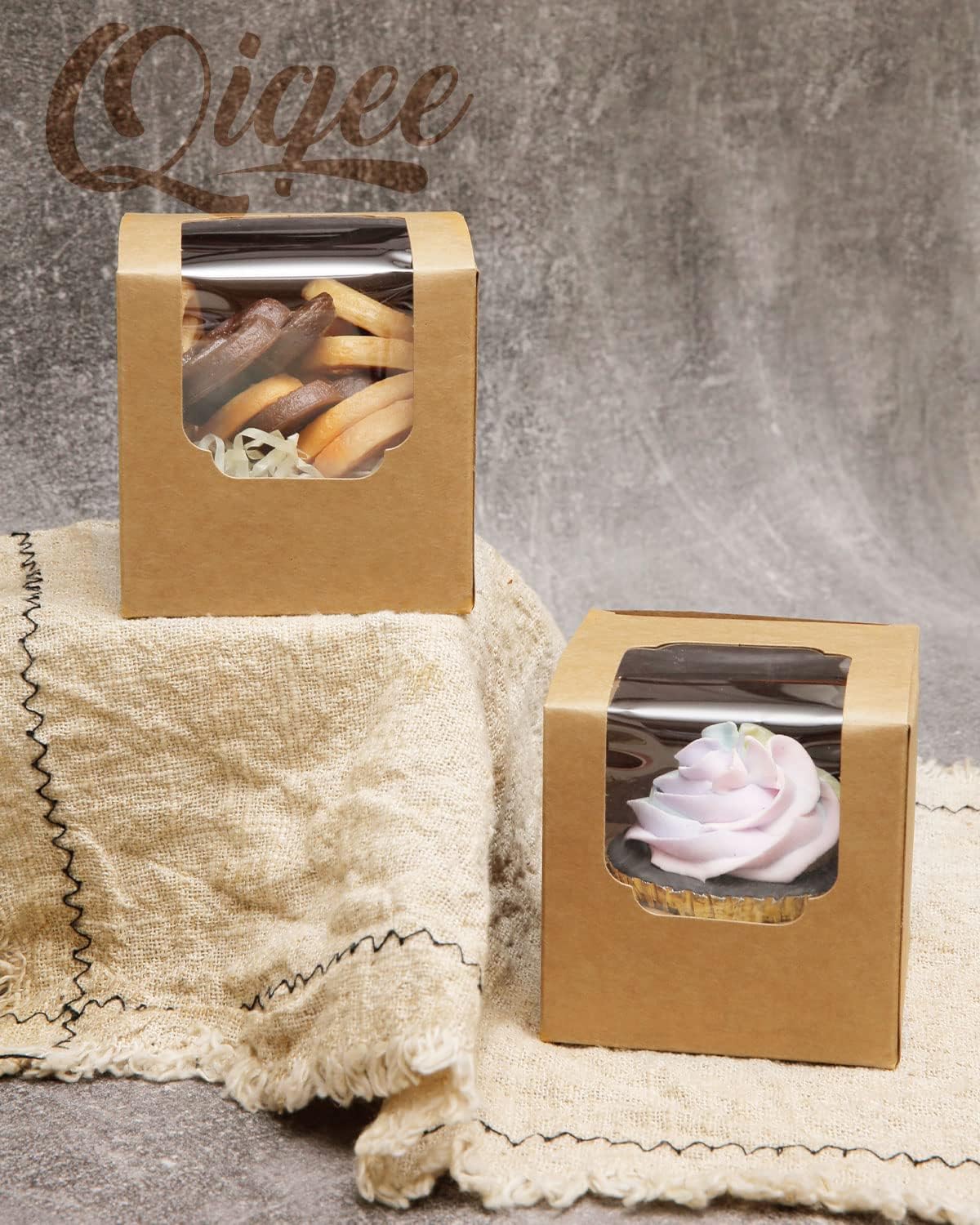 qiqee 60-Packs Cupcake Boxes Auto-pop up Individual Cupcake Container White 3.5" x 3.5" x 3.5" Single Cupcake Boxes