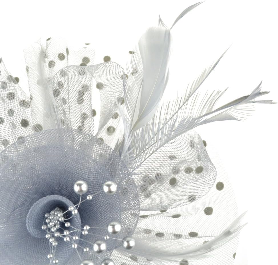 DRESHOW Fascinators Hat Flower Mesh Ribbons Feathers on a Headband and a Clip Tea Party Headwear for Girls and Women - Colors A