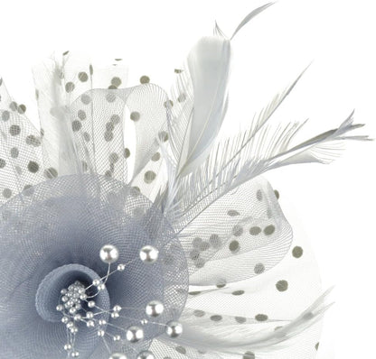 DRESHOW Fascinators Hat Flower Mesh Ribbons Feathers on a Headband and a Clip Tea Party Headwear for Girls and Women - Colors A