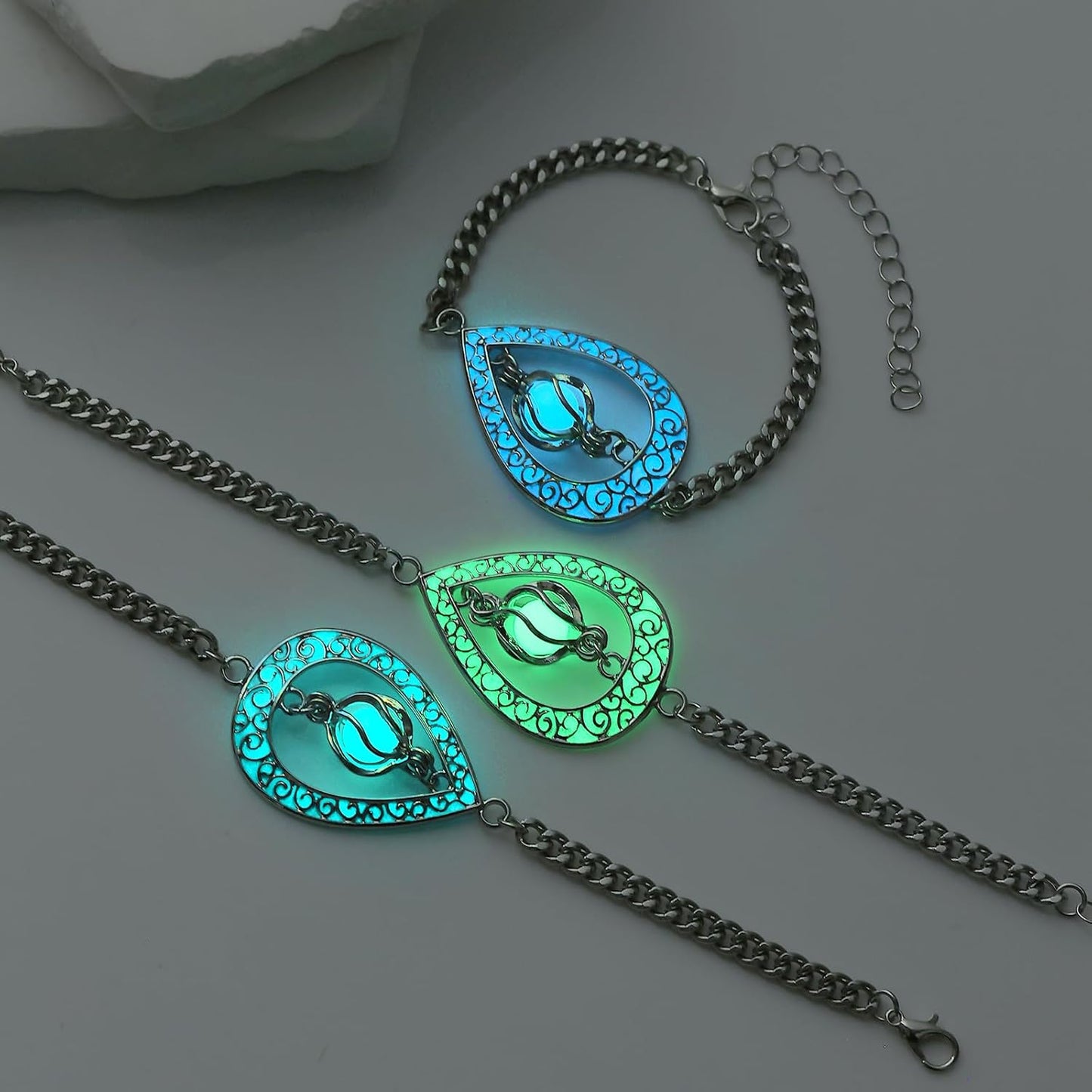 EEQQBZ Glow in The Dark Silver Teardrop shape bracelets,Fantasy Glowing Jewelry bracelets