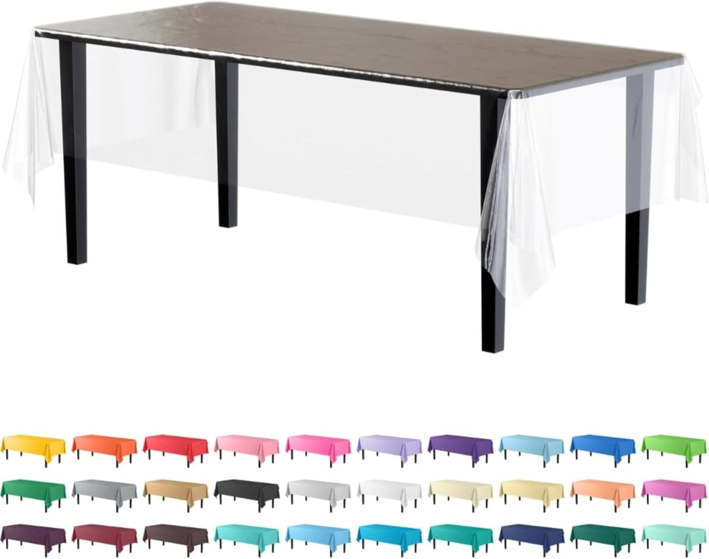12-Pack Premium Plastic Tablecloth 54in. x 108in. Rectangle Table Cover - Dark Blue - Colors B