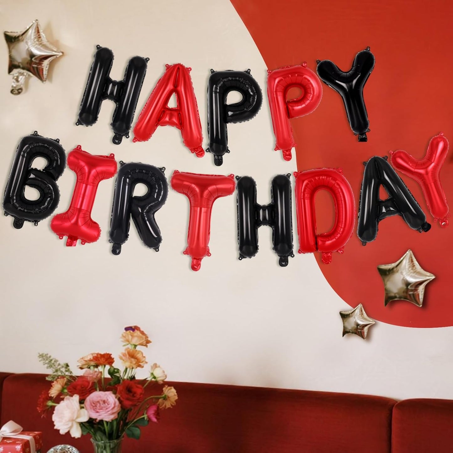 Happy Birthday Balloons Banner, Foil Balloon Personalized Name Letters Balloons Sign Birthday Party Decorations for Women Men Boys Girls Cream