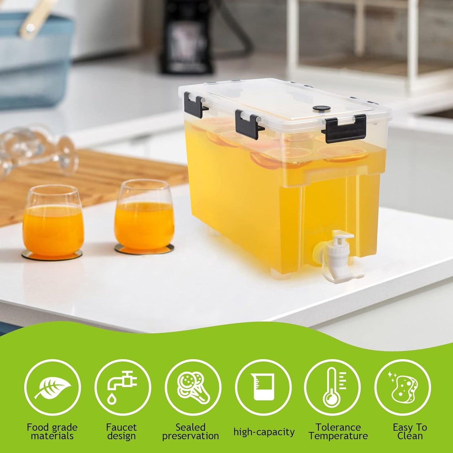 2.5 Gallon Drink Dispenser For Fridge,Beverage Dispenser With Spigot. Milk,Lemonade Dispenser,Juice Containers With Lids For Parties And Dairly Use,100% Sealed And Filter screen（1+1.5）Gallon