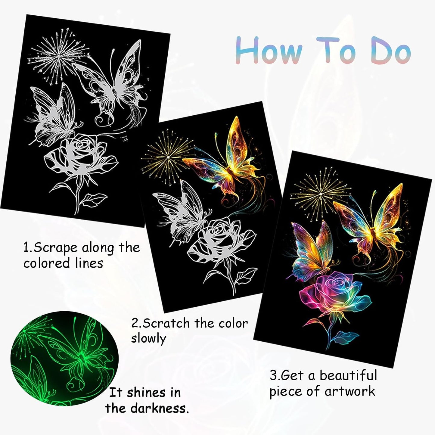 Scratch Art Bookmarks Kit, 24 Sheet Paper with Scratching Tools for DIY Party Favors, Christmas Stocking Stuffers