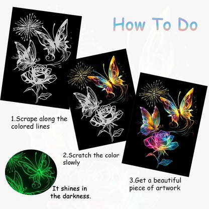 Scratch Art Bookmarks Kit, 24 Sheet Paper with Scratching Tools for DIY Party Favors, Christmas Stocking Stuffers