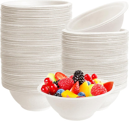 Tiaiidi 100 Pack 8 oz Disposable Paper Bowls,Compostable Bagasse Bowls,Small Biodegradable Heavy-Duty Bowls for Hot and Cold Food
