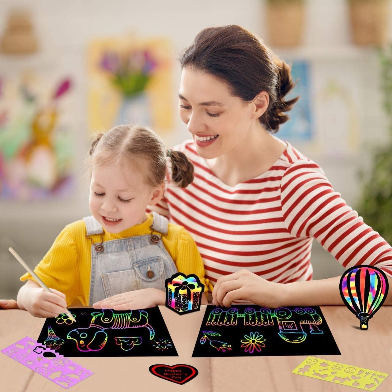 RMJOY Rainbow Scratch Paper Art for Kids: 50PCS Magic Arts Crafts Gifts Toys for Girls Boys Ages 3-12 Games Activities for Birthday Party Family Day Classroom Prizes Easter Basket Stuffers(Boys)