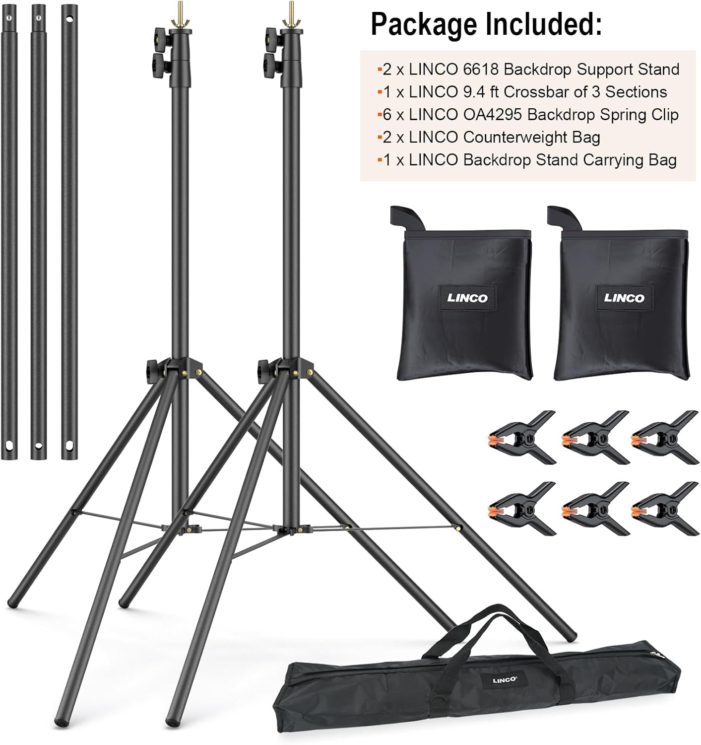 LINCO Lincostore Backdrop Stand for Parties Kit 10x7 ft Adjustable Back Drop Photography Studio Photo Background Support System with Clamps, Sand Bag, Carrying Bag 4172 4174 (10x7 ft)