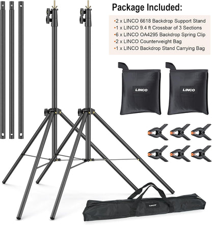 LINCO Lincostore Backdrop Stand for Parties Kit 10x7 ft Adjustable Back Drop Photography Studio Photo Background Support System with Clamps, Sand Bag, Carrying Bag 4172 4174 (10x7 ft)