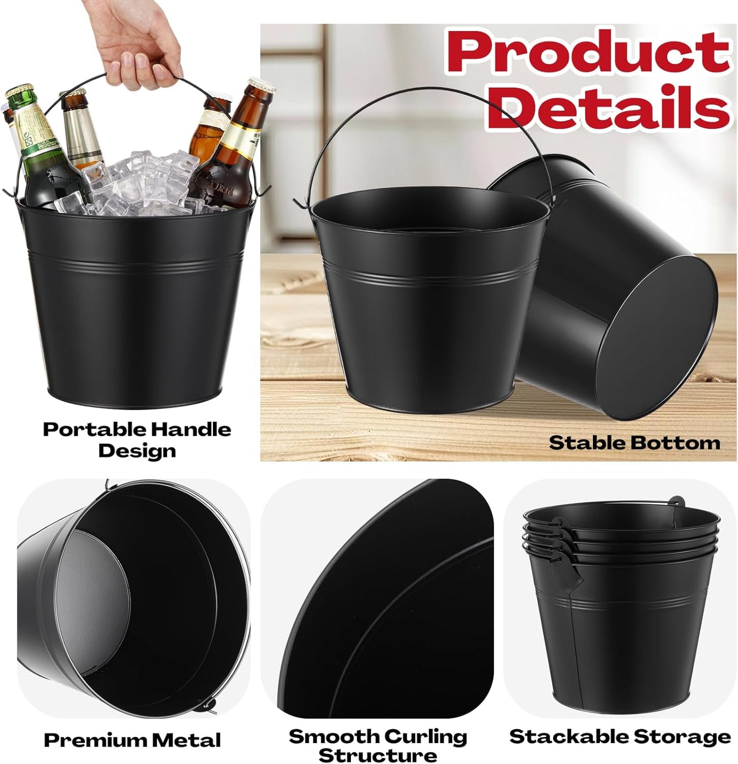 Didaey 24 Pcs Metal Beer Bucket Bulk Ice Bucket Ice Pails with Handle Champagne Soda Party Beverage Chiller for Summer Picnic Pool Wedding Party Supplies Wine Champagne Bar (7.1 x 6.5 x 5.1",Gold)