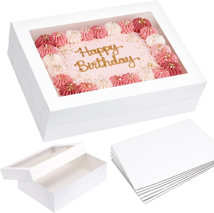 Moretoes 20pcs 14x10x4in Sheet Cake Boxes, White Rectangle Quarter Bakery Boxes with Window, for Cake Pastry Baking Donuts Cupcake Pie Packaging