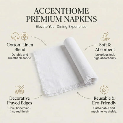 ACCENTHOME Natural Cotton Linen Napkin Set of 12 18x18 inch Dinner Napkins - Washable Soft Premium Hotel Quality Reusable Hemmed Edges Napkins Perfect Table Linens for Family Dinners, Weddings