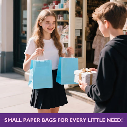 32 Pack Paper Gift Bags with Handles, 5.8"×3.2"×8.25" Party Favor Bags, Gift Bags, Small Gift Bags with Handles, Party Bags, Small Goodie Bags Bulk for Birthday, Crafts, Wedding, Party Supplies (8 Colors)