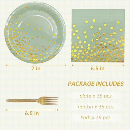 White and Gold Paper Plates Napkins Party Supplies,Disposable Gold Dot Paper Dessert Plates,105 PCS Birthday Plates and Napkins Party Supplies for Wedding(Serves 35 Guests 7")