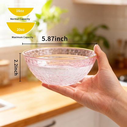Tinybee 30 Pack Pink Plastic Bowls - Pink Disposable Bowls for Party with Gold Rim, 16-20oz Premium Hammered Bowls Disposable Heavy Duty, Plastic Salad Bowls for Milk Cereals, Snacks, Salads