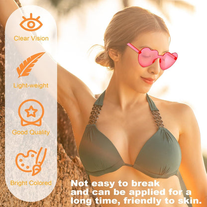 AEAHALY Heart Sunglasses for Women and Men Rimless Heart Shaped Sunglasses Bachelorette Bride Party Accessories