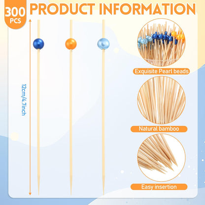 Reallnaive 600 Pcs Cocktail Pick Pearl Fancy Toothpick for Appetizer 4.7 Inch Long Skewer for Drink Fruit Food Bamboo Stick Wedding Bridal Shower Decoration Charcuterie Accessories (White)