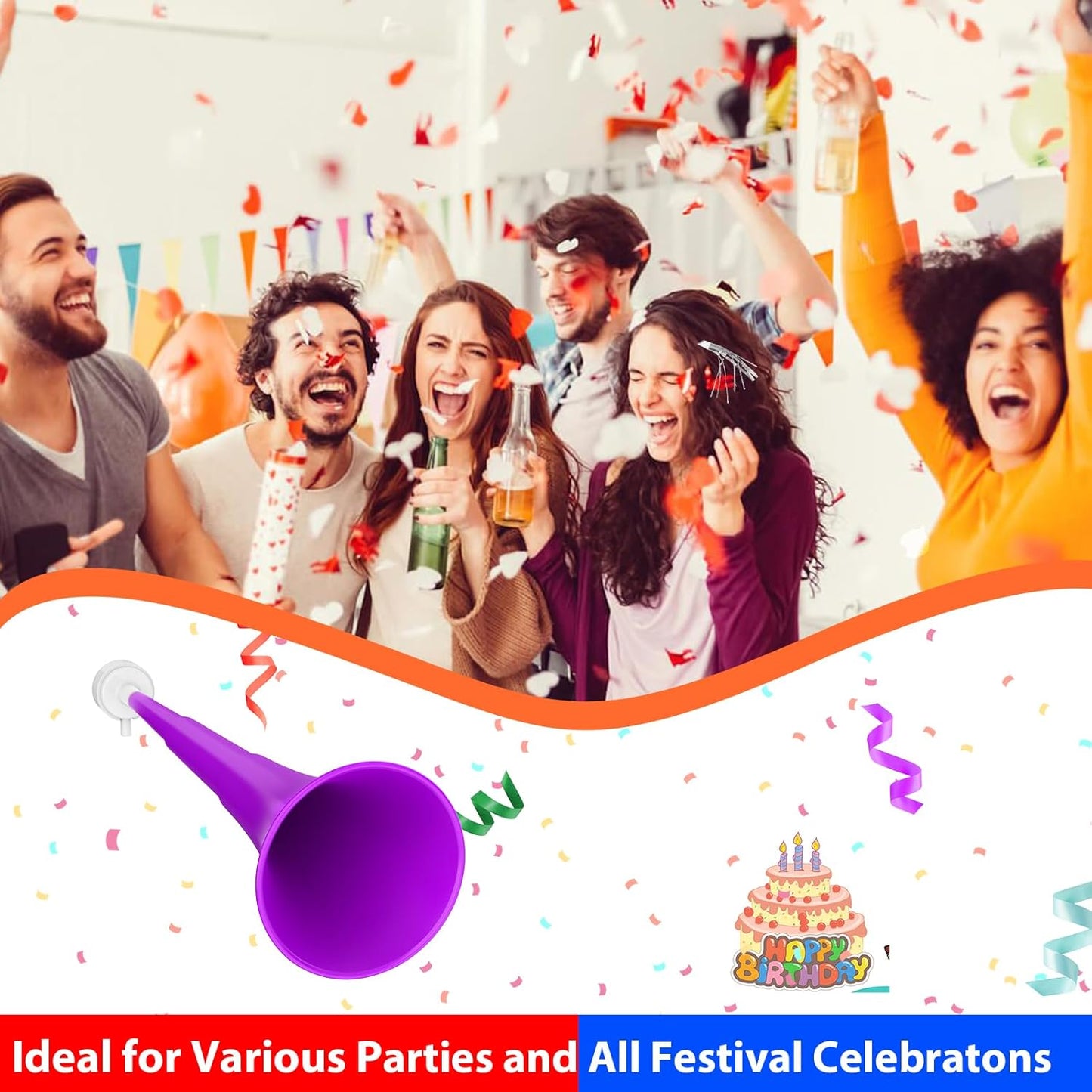 Collapsible Stadium Horn 24 Inch Vuvuzela Plastic Trumpet Blow Horns Noise makers for Sporting Events School Sports Football Games Party Supplies Favors Accessories (Black)